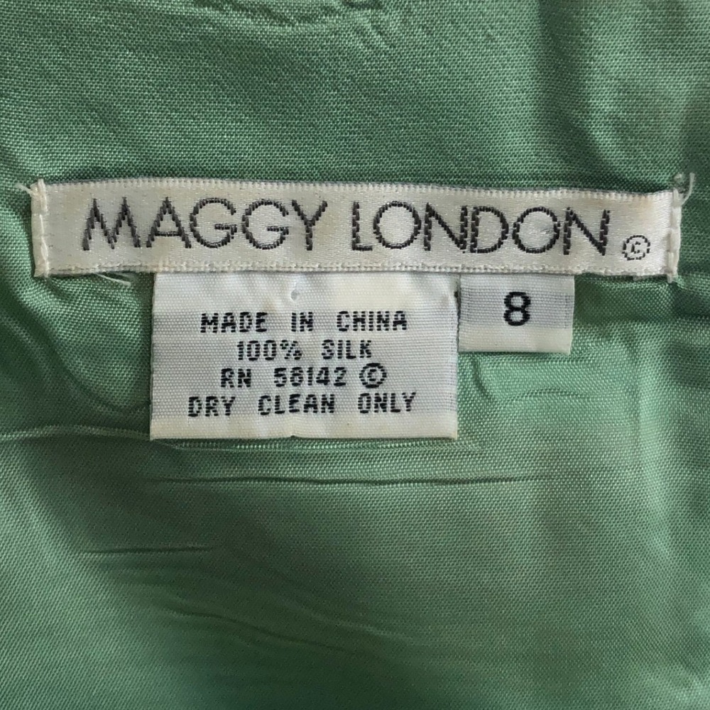 MAGGY LONDON 100% Silk Striped Sheath Dress Sz 8 Green Teal Copper Sleeveless - Picture 5 of 10